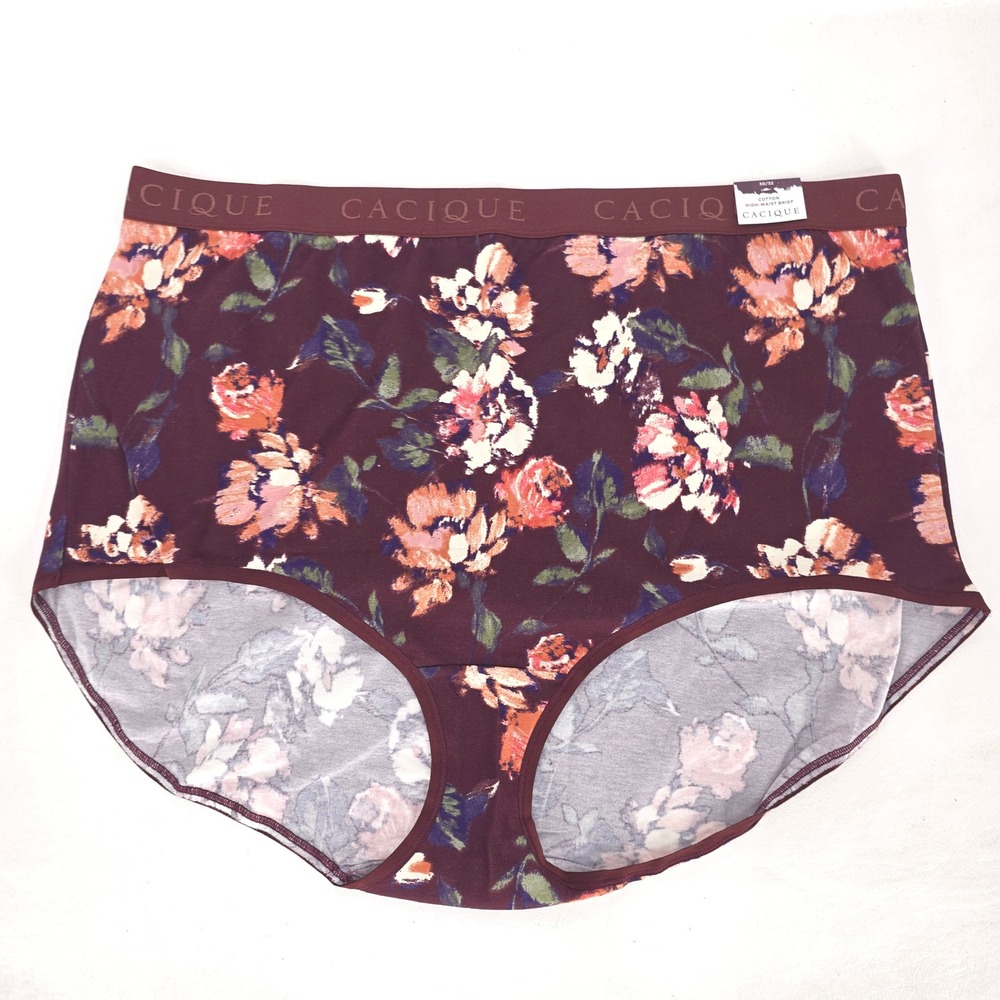 Cacique Cotton High-Waist Brief Floral Print Plus Size 30/32 Underwear Panty NWT